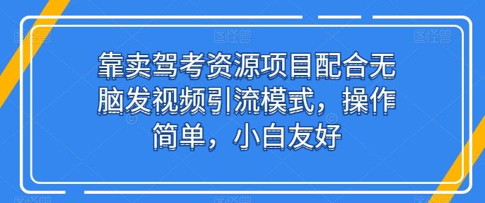 靠卖驾考资源项目配合无脑发视频引流模式，操作简单，小白友好【揭秘】-泡芙轻资产网创