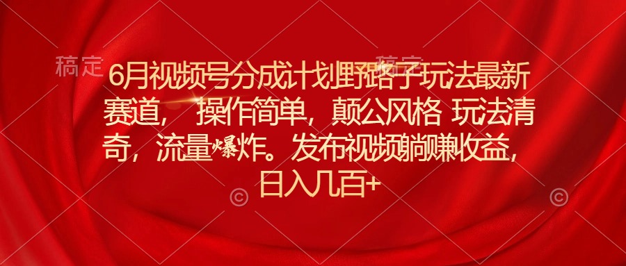 （11040期）6月视频号分成计划野路子玩法最新赛道操作简单，颠公风格玩法清奇，流…-泡芙轻资产网创