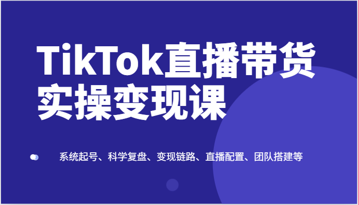 TikTok直播带货实操变现课：系统起号、科学复盘、变现链路、直播配置、团队搭建等-泡芙轻资产网创