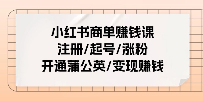 （11130期）小红书商单赚钱课：注册/起号/涨粉/开通蒲公英/变现赚钱（25节课）-泡芙轻资产网创