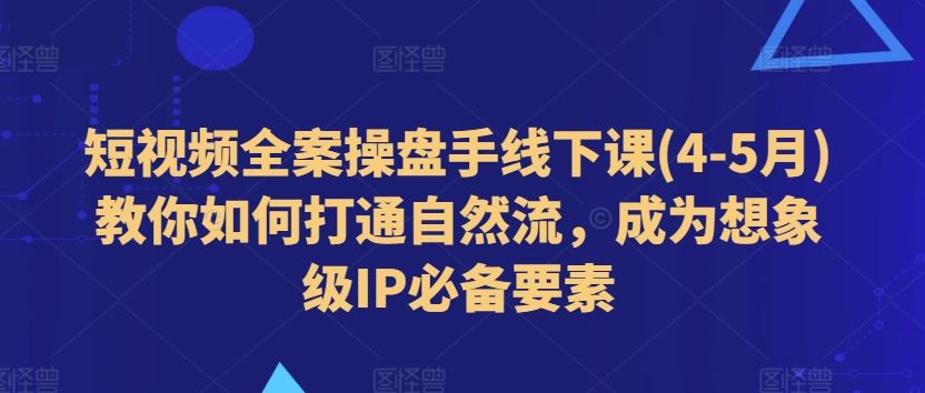 短视频全案操盘手线下课(4-5月)教你如何打通自然流，成为想象级IP必备要素-泡芙轻资产网创