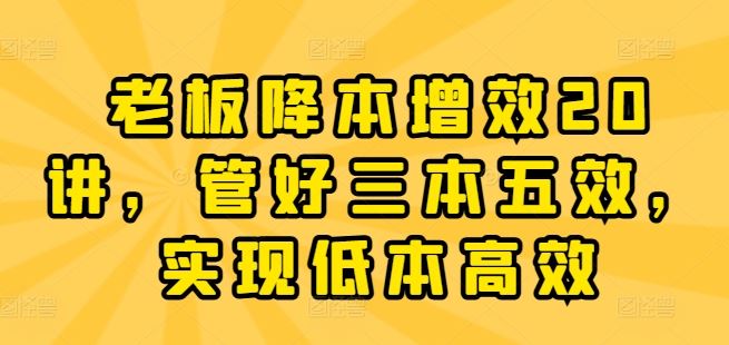 老板降本增效20讲，管好三本五效，实现低本高效-泡芙轻资产网创