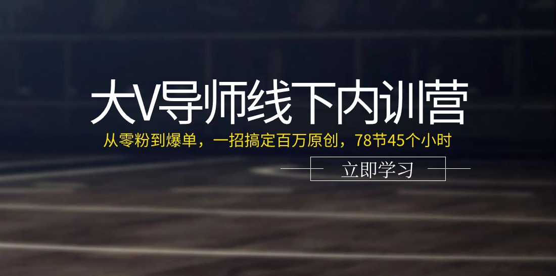 大V导师线下内训营：从零粉到爆单，一招搞定百万原创（78节45个小时）-泡芙轻资产网创