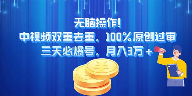（11353期）无脑操作!中视频双重去重，100%原创过审，三天必爆号，月入3万+-泡芙轻资产网创