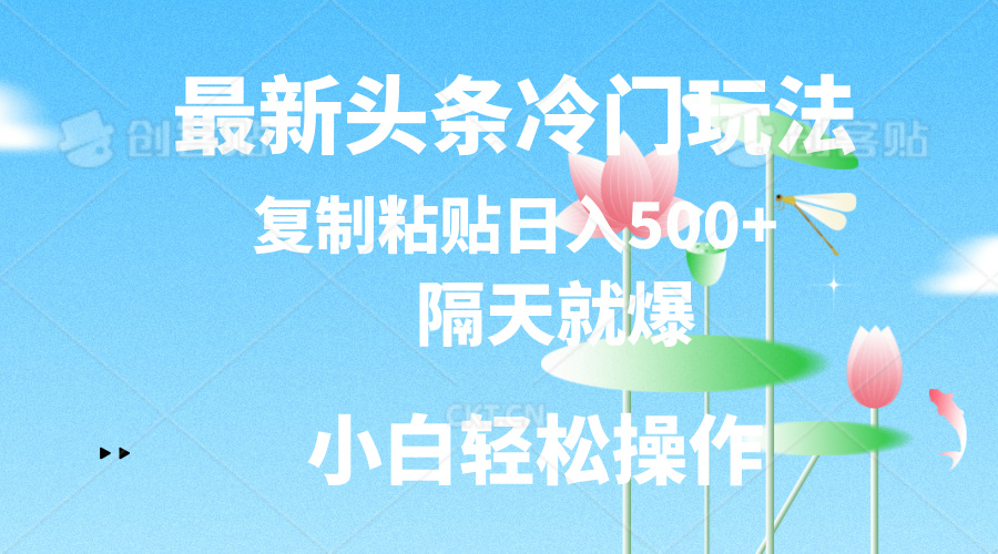 （11414期）最新头条冷门玩法，隔天就爆，复制粘贴日入500+-泡芙轻资产网创