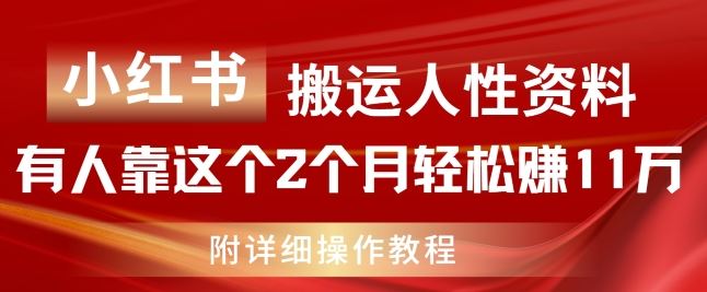 小红书搬运人性资料，有人靠这个2个月轻松赚11w，附教程【揭秘】-泡芙轻资产网创