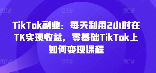 TikTok副业：每天利用2小时在TK实现收益，零基础TikTok上如何变现课程-泡芙轻资产网创