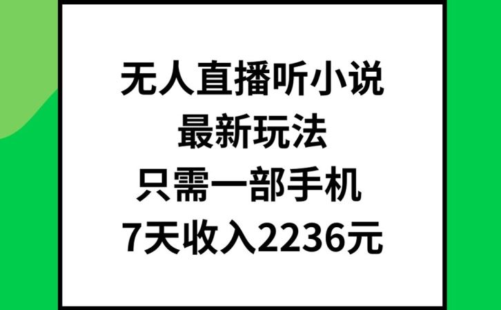 无人直播听小说最新玩法，只需一部手机，7天收入2236元【揭秘】-泡芙轻资产网创