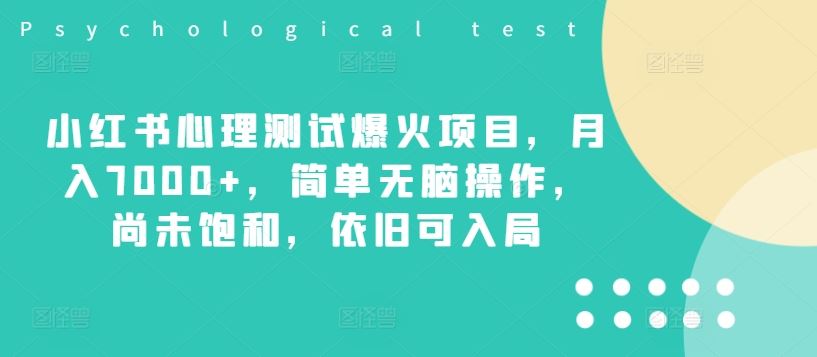 小红书心理测试爆火项目，月入7000+，简单无脑操作，尚未饱和，依旧可入局-泡芙轻资产网创