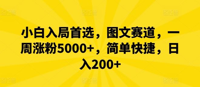 小白入局首选，图文赛道，一周涨粉5000+，简单快捷，日入200+-泡芙轻资产网创