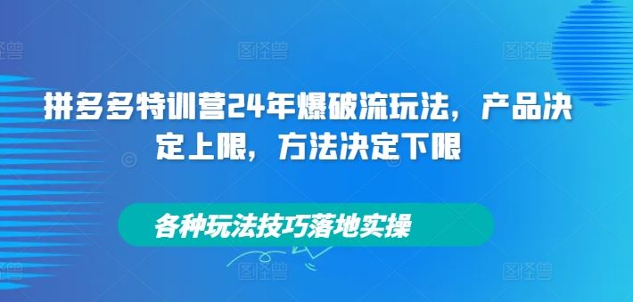 拼多多特训营24年爆破流玩法，产品决定上限，方法决定下限，各种玩法技巧落地实操-泡芙轻资产网创