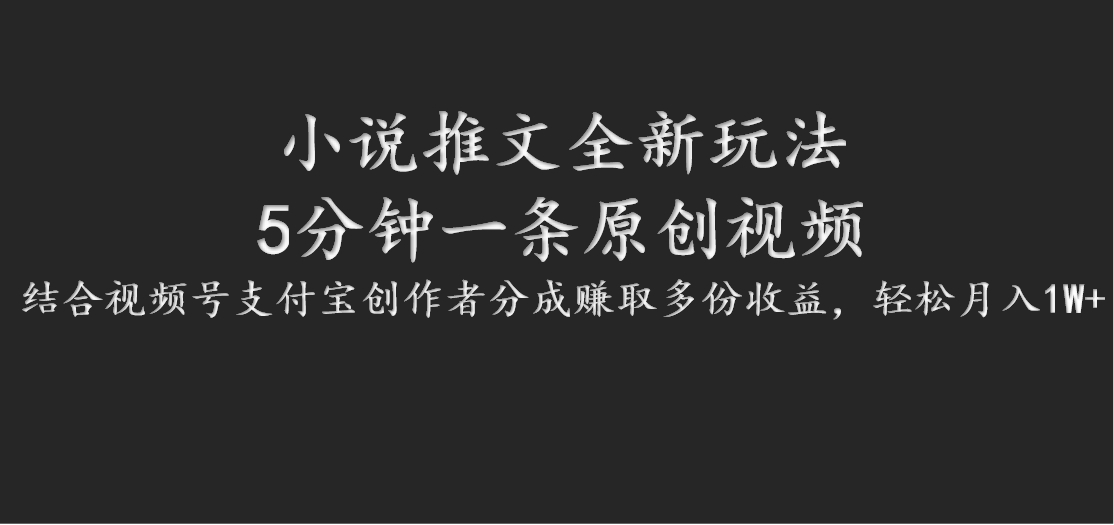 小说推文全新玩法，5分钟一条原创视频，结合视频号支付宝创作者分成赚取多份收益-泡芙轻资产网创