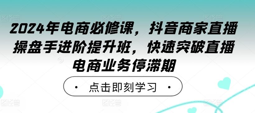 2024年电商必修课，抖音商家直播操盘手进阶提升班，快速突破直播电商业务停滞期-泡芙轻资产网创