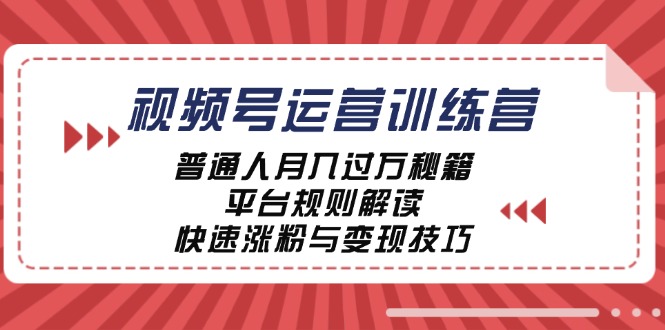 视频号运营训练营：普通人月入过万秘籍，平台规则解读，快速涨粉与变现-泡芙轻资产网创