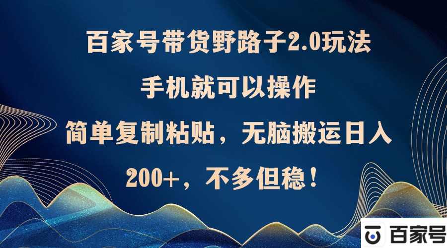 （12804期）百家号带货野路子2.0玩法，手机就可以操作，简单复制粘贴，无脑搬运日…-泡芙轻资产网创