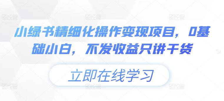 小绿书精细化操作变现项目，0基础小白，不发收益只讲干货-泡芙轻资产网创