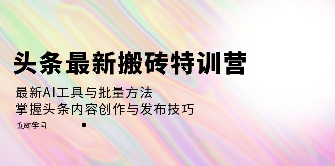 （12819期）头条最新搬砖特训营：最新AI工具与批量方法，掌握头条内容创作与发布技巧-泡芙轻资产网创