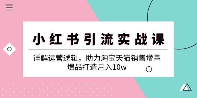 小红书引流实战课：详解运营逻辑，助力淘宝天猫销售增量，爆品打造月入10w-泡芙轻资产网创