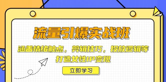 流量引爆实战班，涵盖情绪触点，剪辑技巧，投放逻辑等，打造女性IP变现-泡芙轻资产网创