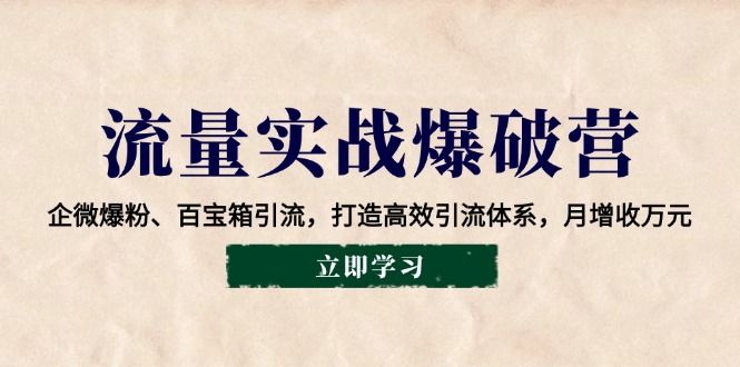 流量实战爆破营：企微爆粉、百宝箱引流，打造高效引流体系，月增收万元-泡芙轻资产网创
