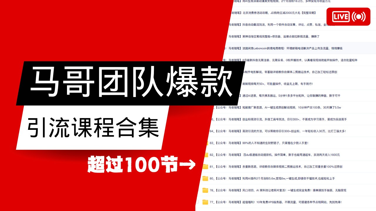 马哥团队【122节】最全项目爆款引流课程合集【持续更新】-泡芙轻资产网创