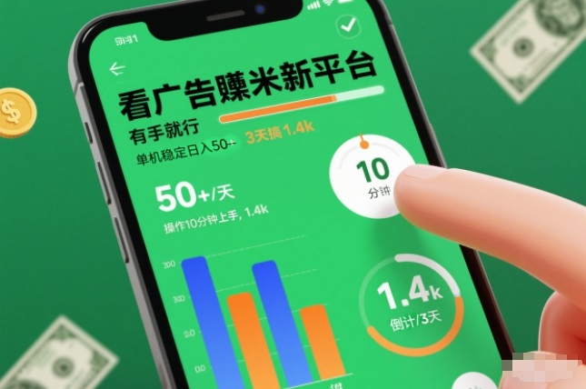 看广告賺米新平台，有手就行，单机稳定日入50+，操作10分钟上手，3天搞了1.4k【揭秘】-泡芙轻资产网创
